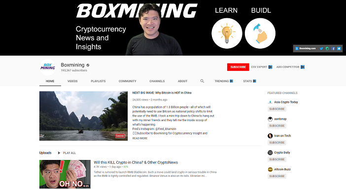 „boxmining youtube“ kanalas, kriptografiniai „YouTube“ vartotojai